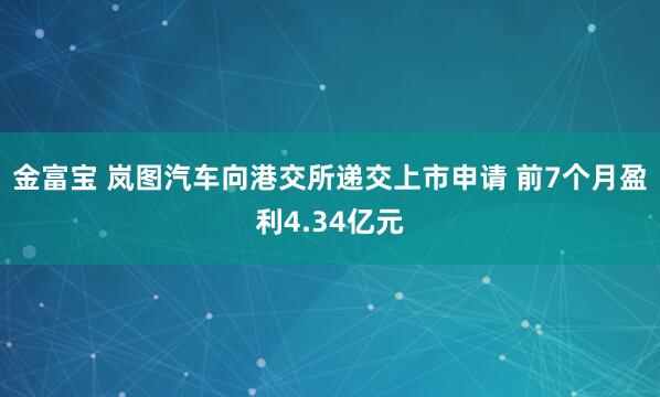 金富宝 岚图汽车向港交所递交上市申请 前7个月盈利4.34亿元
