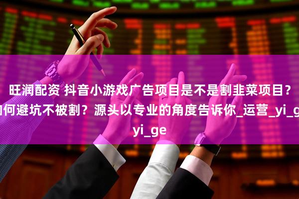 旺润配资 抖音小游戏广告项目是不是割韭菜项目？如何避坑不被割？源头以专业的角度告诉你_运营_yi_ge